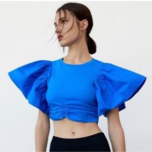 Zara crop top with flutter sleeves